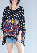 Woman Chiffon Shirt Batwing Sleeve O-neck Collar Tops Harajuku Printing Large Size Shirts Loose Tassel Design Top Shirt 33075 GS