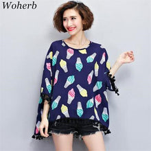 Woman Chiffon Shirt Batwing Sleeve O-neck Collar Tops Harajuku Printing Large Size Shirts Loose Tassel Design Top Shirt 33075 GS