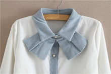 Woman Corduroy Blouses  Sweet Turn-down Collar Tops Shirt Long Sleeves Bowknot Design Shirt Female Tops Shirt 33061 GS