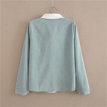 Woman Corduroy Blouses  Sweet Turn-down Collar Tops Shirt Long Sleeves Bowknot Design Shirt Female Tops Shirt 33061 GS