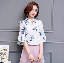 Woman Large Size Blouses  Summer Sexy V-collar Tops Batwing Sleeves Flowers Printing Shirt Female Tops Shirt Clothing 33063 GS