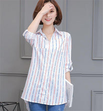 Woman Large Size Pullover Blouse  Turn-down Collar Tops Shirt Long Sleeve Striped Shirt Famale Work Wear Blusas 33071 GS