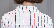 Woman Large Size Pullover Blouse  Turn-down Collar Tops Shirt Long Sleeve Striped Shirt Famale Work Wear Blusas 33071 GS