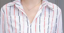 Woman Large Size Pullover Blouse  Turn-down Collar Tops Shirt Long Sleeve Striped Shirt Famale Work Wear Blusas 33071 GS