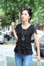 Woman Plus Size Shirts O-collar Office Wear Tops Butterfly Sleeve Pure Ruffle Patchwork Top Shirt Female Chiffon Shirt 33065 GS