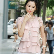 Woman Plus Size Shirts O-collar Office Wear Tops Butterfly Sleeve Pure Ruffle Patchwork Top Shirt Female Chiffon Shirt 33065 GS