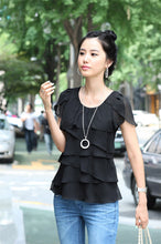 Woman Plus Size Shirts O-collar Office Wear Tops Butterfly Sleeve Pure Ruffle Patchwork Top Shirt Female Chiffon Shirt 33065 GS