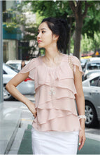 Woman Plus Size Shirts O-collar Office Wear Tops Butterfly Sleeve Pure Ruffle Patchwork Top Shirt Female Chiffon Shirt 33065 GS