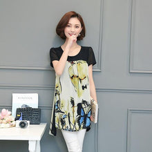 Woman Shirts  Short Sleeves O-neck Collar Tops Loose Butterfly Printing Shirt Female Chiffon Top Shirt Plus Size 4XL 33070 GS