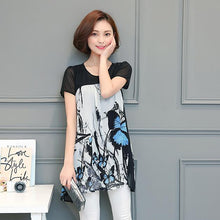 Woman Shirts  Short Sleeves O-neck Collar Tops Loose Butterfly Printing Shirt Female Chiffon Top Shirt Plus Size 4XL 33070 GS