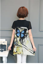 Woman Shirts  Short Sleeves O-neck Collar Tops Loose Butterfly Printing Shirt Female Chiffon Top Shirt Plus Size 4XL 33070 GS