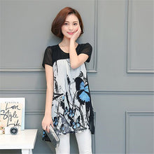 Woman Shirts  Short Sleeves O-neck Collar Tops Loose Butterfly Printing Shirt Female Chiffon Top Shirt Plus Size 4XL 33070 GS
