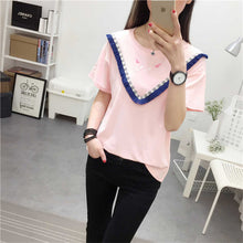 Woman Top Tees  Summer Casual Short Sleeves T-Shirt Tassel Patckwork Embroidery Cat Tops Female Kawaii Tops 33006 GS
