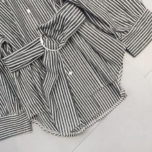 Woman Tops  New Irregular Shirt Casual Long Sleeves Striped Shirt V-neck Waistband Design Blouses Blusa Clothing 33033 GS