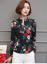 Woman Tops Shirt  Fashion Stand Collar Blouses Floral Short Sleeves Shirt Loose Famale Plus Size Tops Shirt 33060 GS