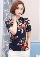 Woman Tops Shirt  Fashion Stand Collar Blouses Floral Short Sleeves Shirt Loose Famale Plus Size Tops Shirt 33060 GS