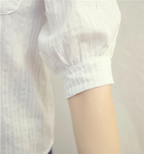 Woman Tops Shirt  Fashion Stand Collar Woman Blouses White Striped Half Sleeves Shirts Loose Linen Tops Shirt 33046 GS