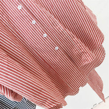 Woman Tops Shirt  Fashion Striped V-neck Waistband Design Blouses Cute Long Lantern Sleeves Irregular Tops Shirt 33054 GS