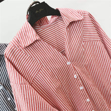 Woman Tops Shirt  Fashion Striped V-neck Waistband Design Blouses Cute Long Lantern Sleeves Irregular Tops Shirt 33054 GS