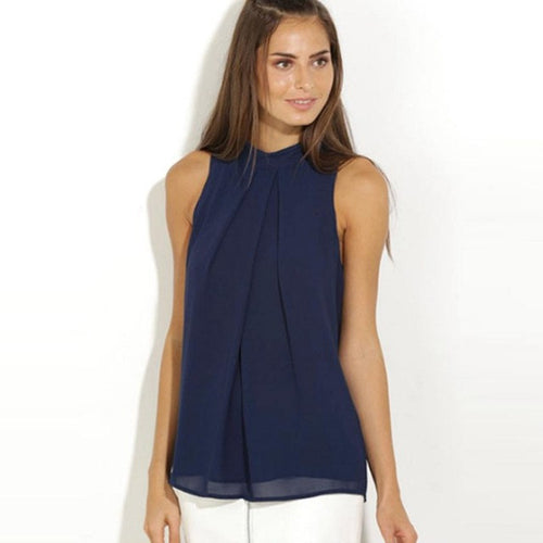 Women Blouses   Fashion Chiffon Tops Sleveless Chemise Femme Shirts Women Clothing Plus Size Blusa Feminina #82 GS