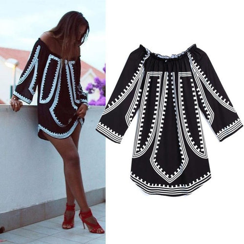 Women Blouses  Women clothes Print Loose Off Shoulder Top Three Quarter Sleeve,chemisier femme blusas femininas GS