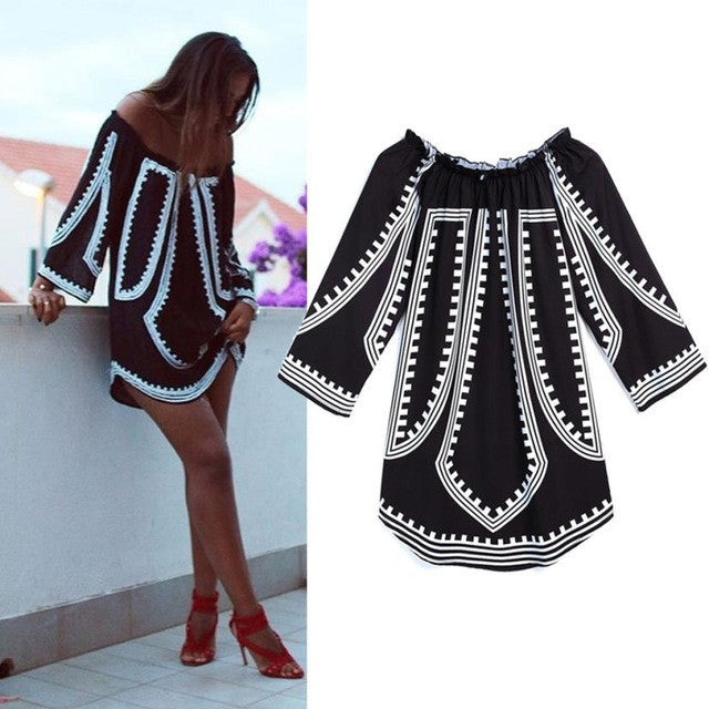 Women Blouses  Women clothes Print Loose Off Shoulder Top Three Quarter Sleeve,chemisier femme blusas femininas GS