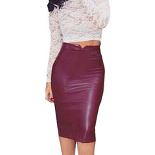 Women Fashion  Solid Pu Leather Badycon Skirt Ladies High Waist Pencil Skirt Black Color pencil skirt Saias Femininas GS
