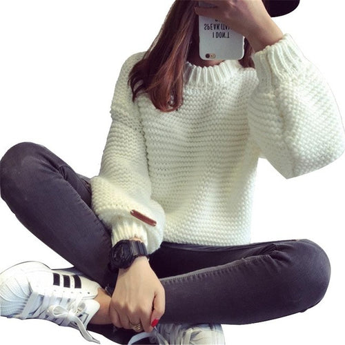 Women Korean Sweater Thick Coarse Wool Knitted Tops Fashion Puff Sleeve Casual For Autumn Winter Knitted Pullover 70093 GS