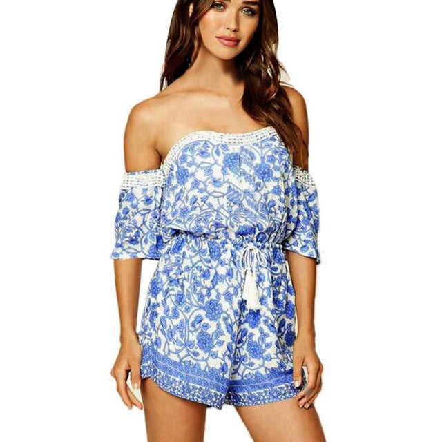 Women Ladies Beach Womens Playsuites And Jumpsuites  Strapless Off Shoulder Playsuit Romper  Short Jumpsuit Femme #63 GS