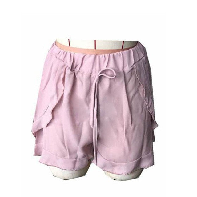 Women Ladies Lotus Leaf  Casual Shorts Women  High Waist Elastic Waist Short Pants For Women Beach Wear Bottoms #63 GS