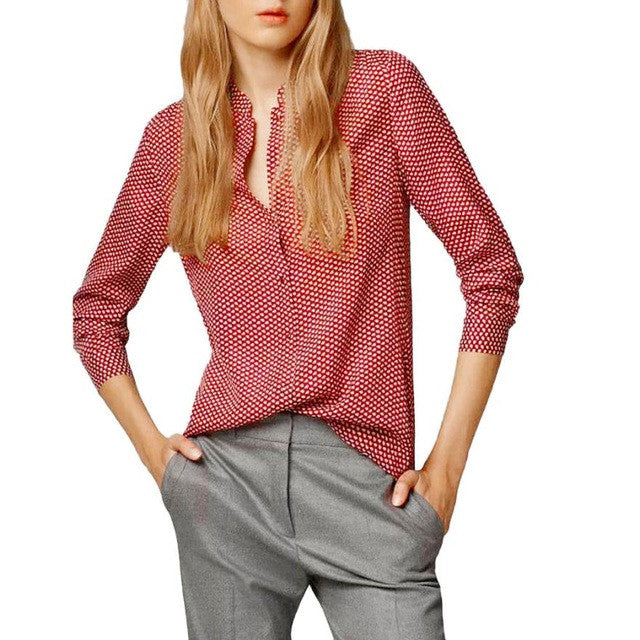 Women Lady Office Lady Polka Dot  Loose Tops Long Sleeve Shirts Women Casual women Blouses Blusas Feminina Vero  #63 GS