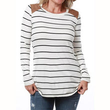 Women O Neck Long Sleeve Basic Tops Casual Loose Striped T-Shirt Patchwork T-shirts Women   Camiseta Femininos GS