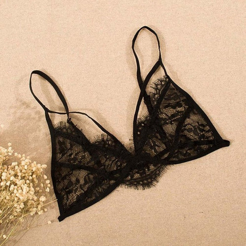 Women Sexy Black Lace Crop Top Bandage Lingerie Sleeveless Tank Top Lace Sheer Bustier Bra Camis Tops Female   #18 GS