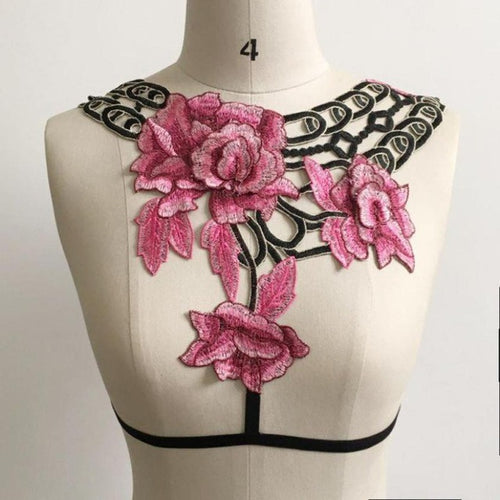 Women Sexy Bondage Crop Tops Women  Floral Appliques Hollow Out Embroidery Elastic sexy Bandage Strappy Halter Tops #425 GS
