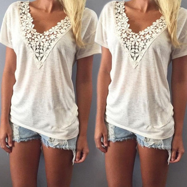 Women Shirts  Style white lace blouse Puls Size XXXL Women Tops Short Sleeve Blouse Casual women blouses vetement femme GS