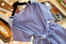 Women Short Sleeves Tops Shirt  Casual Striped Women's Tops Kitten Bowknot Design Decoration Female Shirts 33012 GS