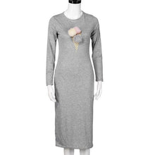 Women Straight T Shirt Dress Ice Cream Pompon Ball Print Long-sleeved Package Hip Long Maxi Women's Dresses Robe Femme #1215 GS