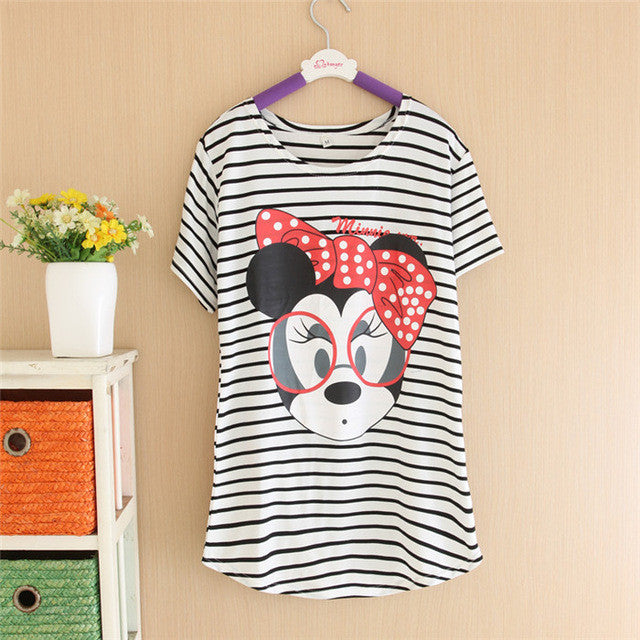 Women Striped mouse T Shirts Short Sleeve Cartoon Tee Anchor Printed Tops Cotton Owl T-Shirts lady tops GS