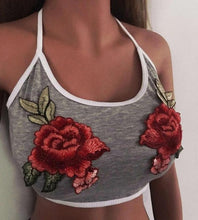 Women  New Fashion Sexy Tank Tops For Women Bare Midriff Appliques Rose Sleeveless Fitness Tanks & Camis Tops Female #01 GS