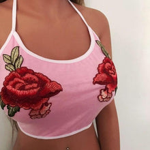 Women  New Fashion Sexy Tank Tops For Women Bare Midriff Appliques Rose Sleeveless Fitness Tanks & Camis Tops Female #01 GS
