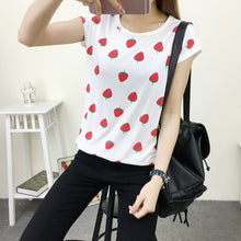 Women Summer Print T Shirt FashionFruit Print Tee Casual Woman Strawberry Print Tops O-Neck Short Sleeve t-shirt 71574 GS