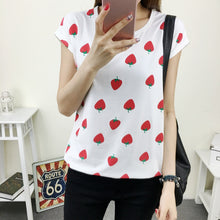 Women Summer Print T Shirt FashionFruit Print Tee Casual Woman Strawberry Print Tops O-Neck Short Sleeve t-shirt 71574 GS