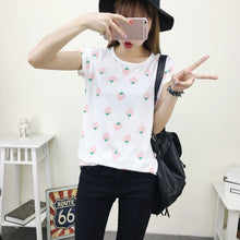 Women Summer Print T Shirt FashionFruit Print Tee Casual Woman Strawberry Print Tops O-Neck Short Sleeve t-shirt 71574 GS