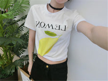 Women Top Tees  Harajuku Summer Short Sleeves Letters/Fruits Printing White T-shirt Tops Girls Causal Tshirts 33009 GS