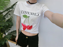 Women Top Tees  Harajuku Summer Short Sleeves Letters/Fruits Printing White T-shirt Tops Girls Causal Tshirts 33009 GS