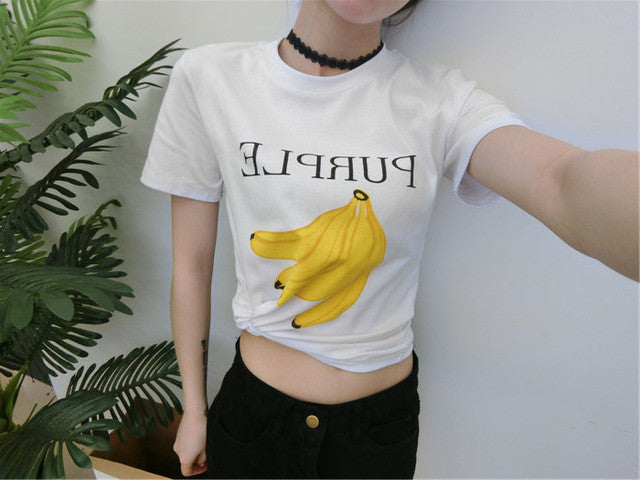 Women Top Tees  Harajuku Summer Short Sleeves Letters/Fruits Printing White T-shirt Tops Girls Causal Tshirts 33009 GS