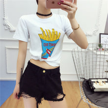Women Top Tees  Harajuku Summer Short Sleeves Letters/Fruits Printing White T-shirt Tops Girls Causal Tshirts 33009 GS