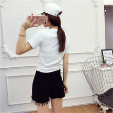 Women Top Tees  Harajuku Summer Short Sleeves Letters/Fruits Printing White T-shirt Tops Girls Causal Tshirts 33009 GS