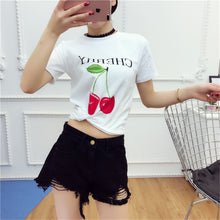 Women Top Tees  Harajuku Summer Short Sleeves Letters/Fruits Printing White T-shirt Tops Girls Causal Tshirts 33009 GS
