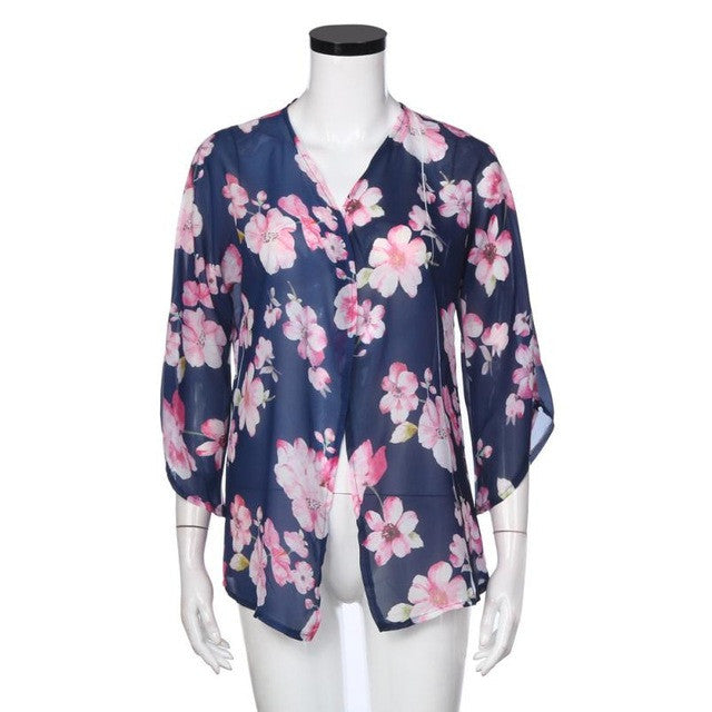 Women Tops Floral Print kimono cardigan Beach Chiffon Casual Loose Kimono Tops Lady women blouses   #63 GS